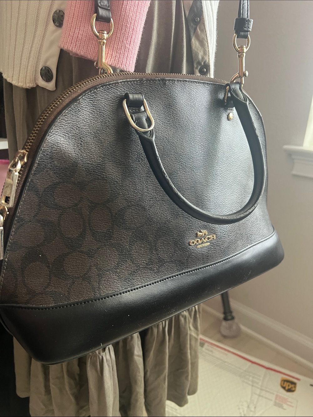 Coach Brown/Black Signature Dome Satchel with Gold Hardware